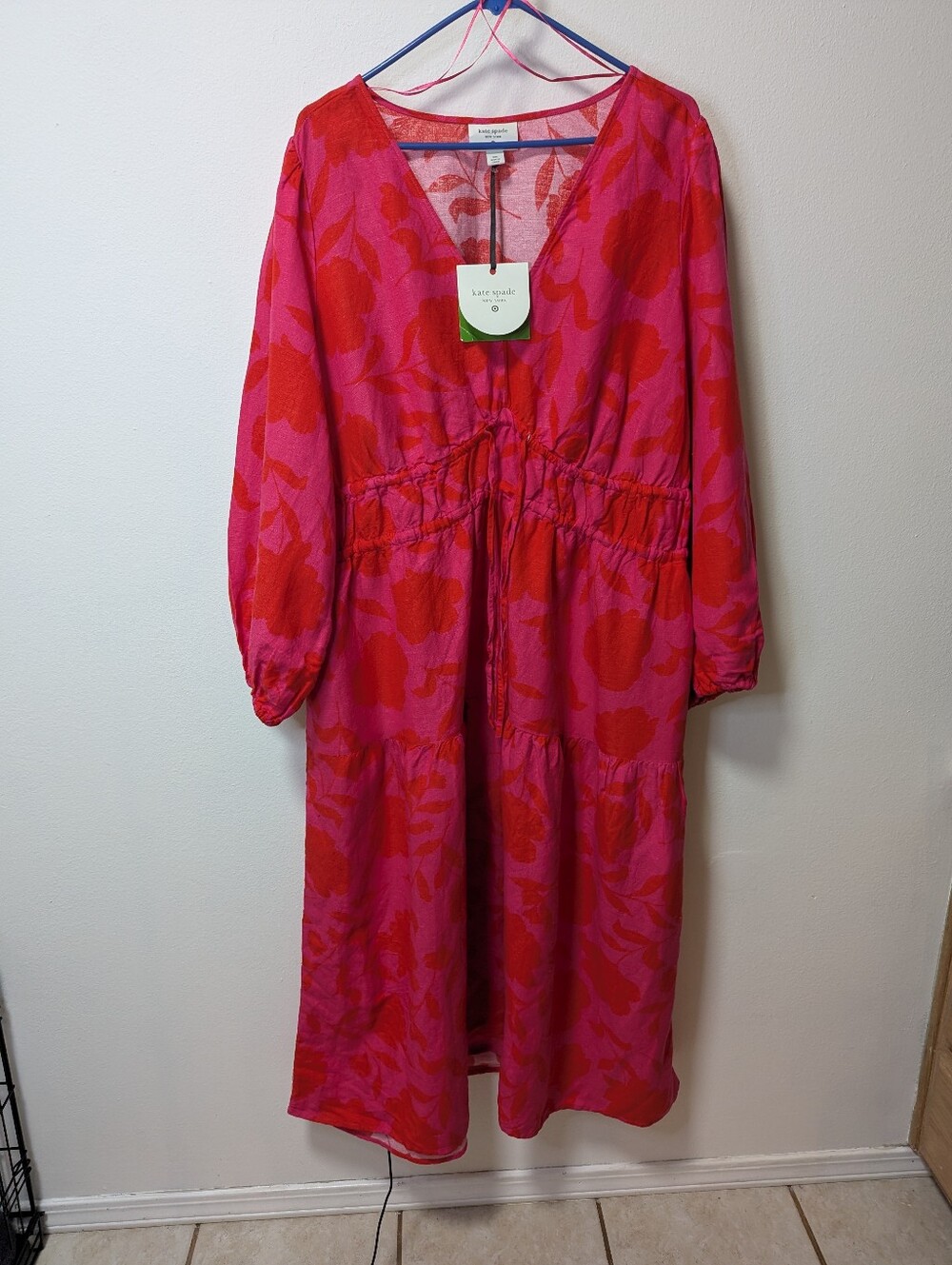Kate Spade for Target Women's Hot Pink & Red Floral V-Neck Midi Dress